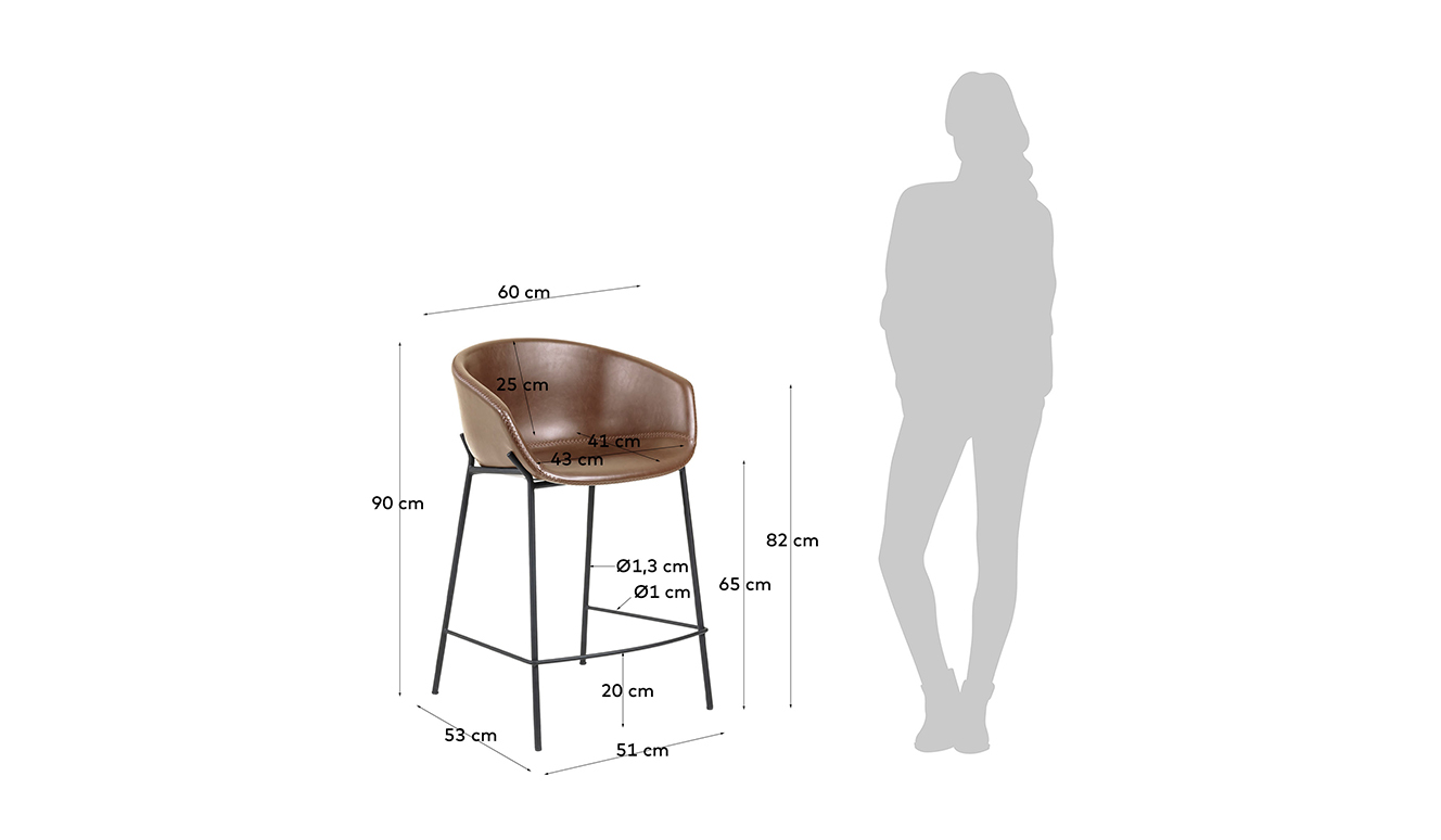 Barkruk Yvette bruin synthetisch leer hoogte 74 cm