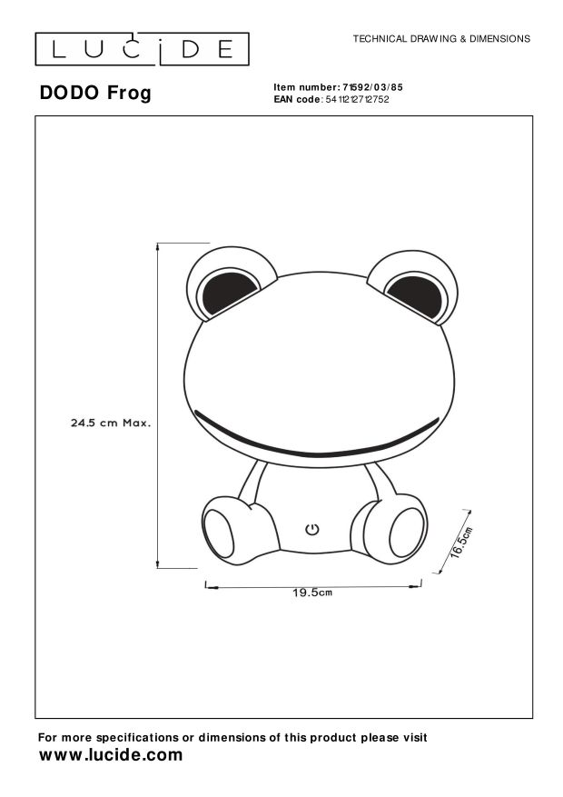 Lucide DODO Frog - Tafellamp Kinderkamer - LED Dimb. - 1x3W - 3 StepDim - Groen