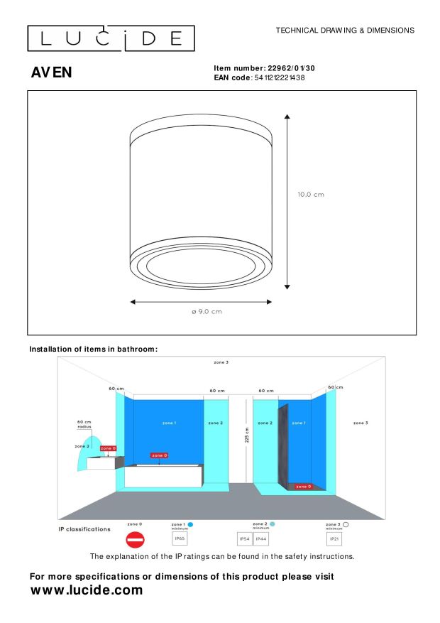 Lucide AVEN - Plafondspot Badkamer - Ø 9 cm - 1xGU10 - IP65 - Zwart