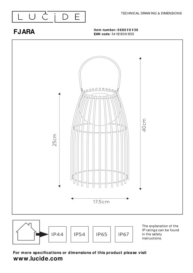 Lucide FJARA - Tafellamp Buiten - Ø 17,5 cm - LED Dimb. - 1x0,3W 3200K - IP44 - 3 StepDim - Zwart