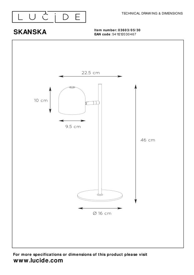Lucide SKANSKA - Bureaulamp - LED Dimb. - 1x5W 3000K - Zwart