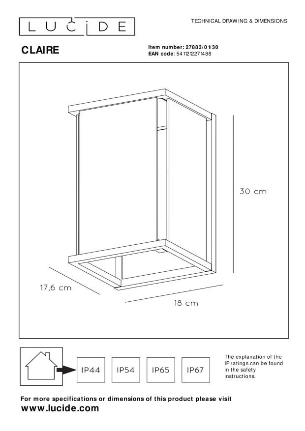 Lucide CLAIRE - Wandlamp Buiten - 1xE27 - IP54 - Antraciet