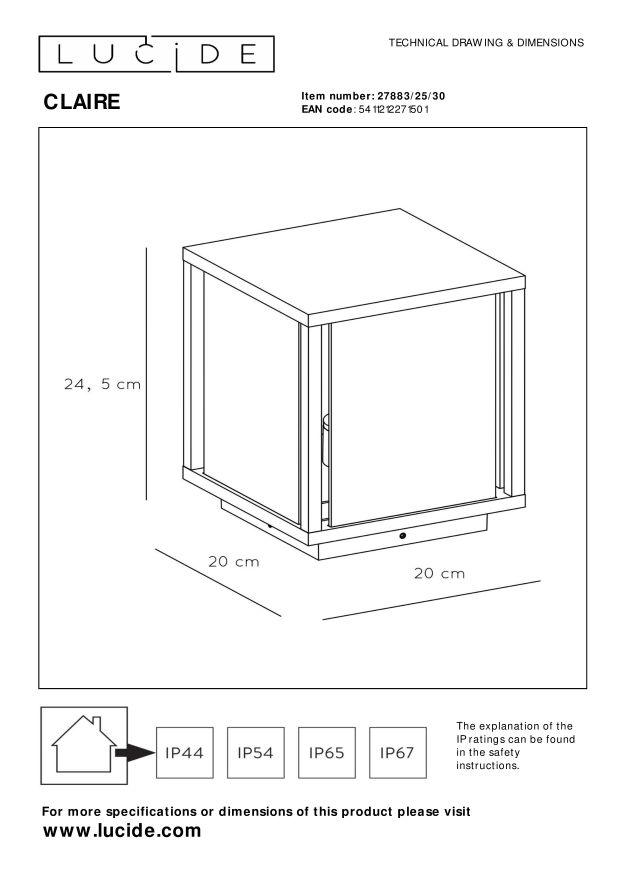 Lucide CLAIRE - Sokkellamp Buiten - 1xE27 - IP54 - Antraciet