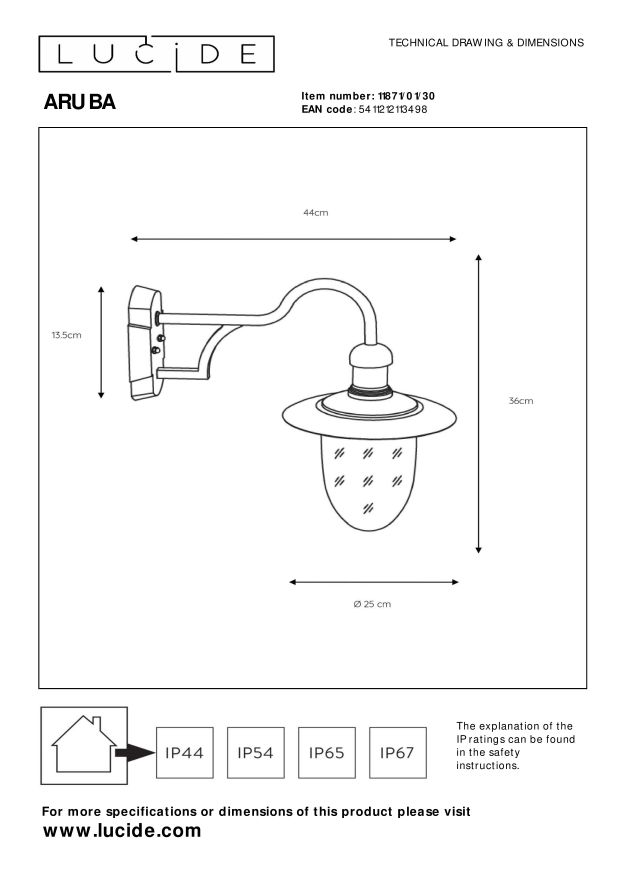 Lucide ARUBA - Wandlamp Buiten - 1xE27 - IP44 - Zwart