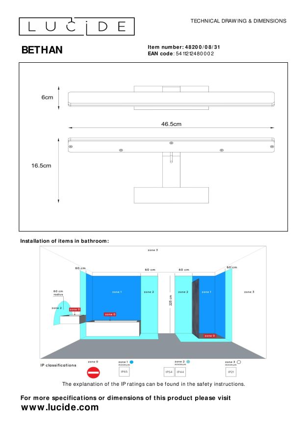 Lucide BETHAN - Spiegellamp Badkamer - LED - 1x8W 3000K - IP21 - Wit