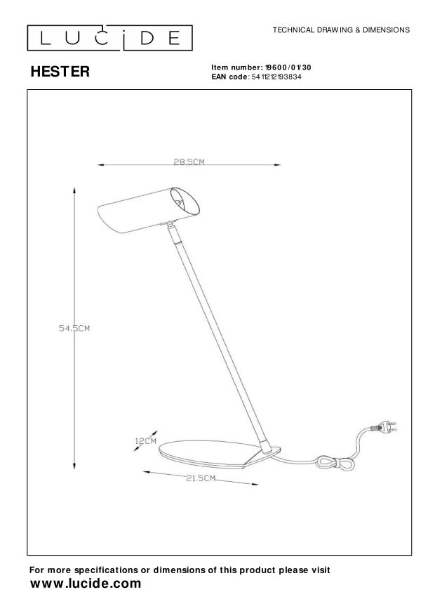 Lucide HESTER - Bureaulamp - 1xGU10 - Antraciet