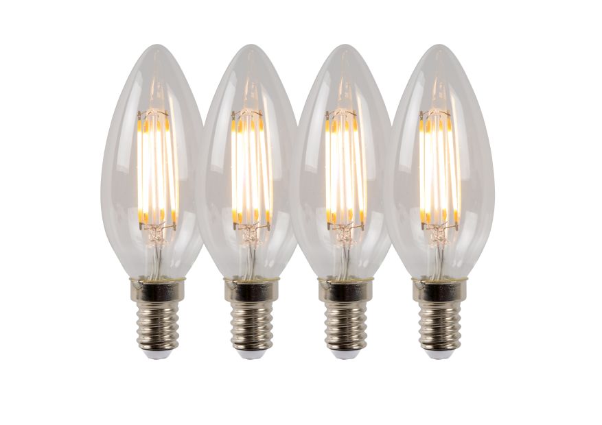 Lucide C35 - Filament lamp - Ø 3,5 cm - LED Dimb. - E14 - 4x4W 2700K - Transparant - Set van 4