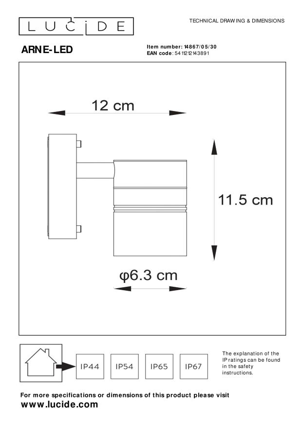 Lucide ARNE-LED - Wandspot Buiten - Ø 6,3 cm - LED - GU10 - 1x5W 2700K - IP44 - Zwart
