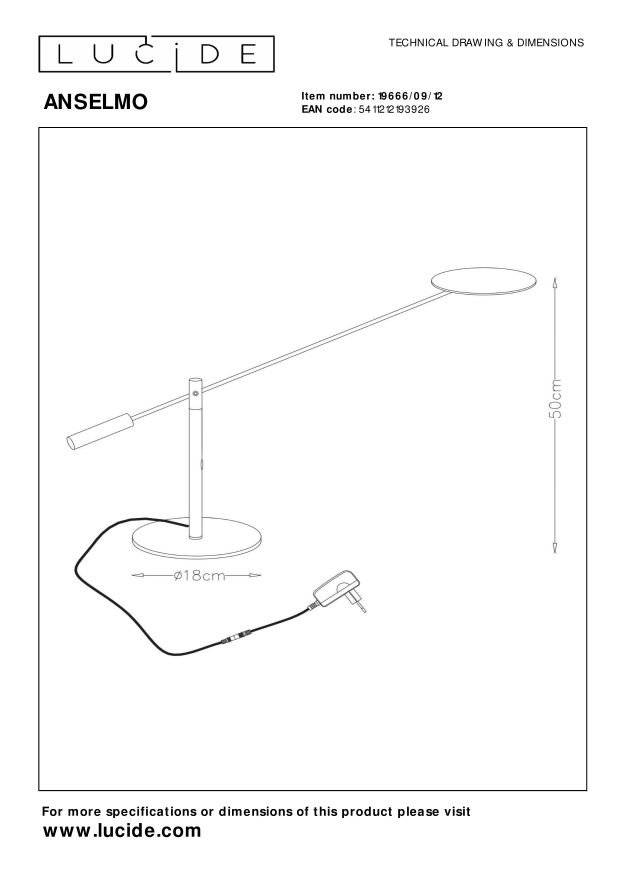 Lucide ANSELMO - Bureaulamp - LED Dimb. - 1x9W 3000K - Mat chroom