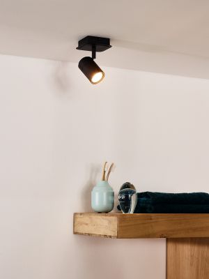 Lucide LENNERT - Plafondspot Badkamer - LED Dimb. - GU10 - 1x5W 3000K - IP44 - Zwart