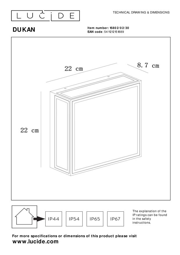 Lucide DUKAN - Plafonnière Buiten - 2xE27 - IP65 - Zwart