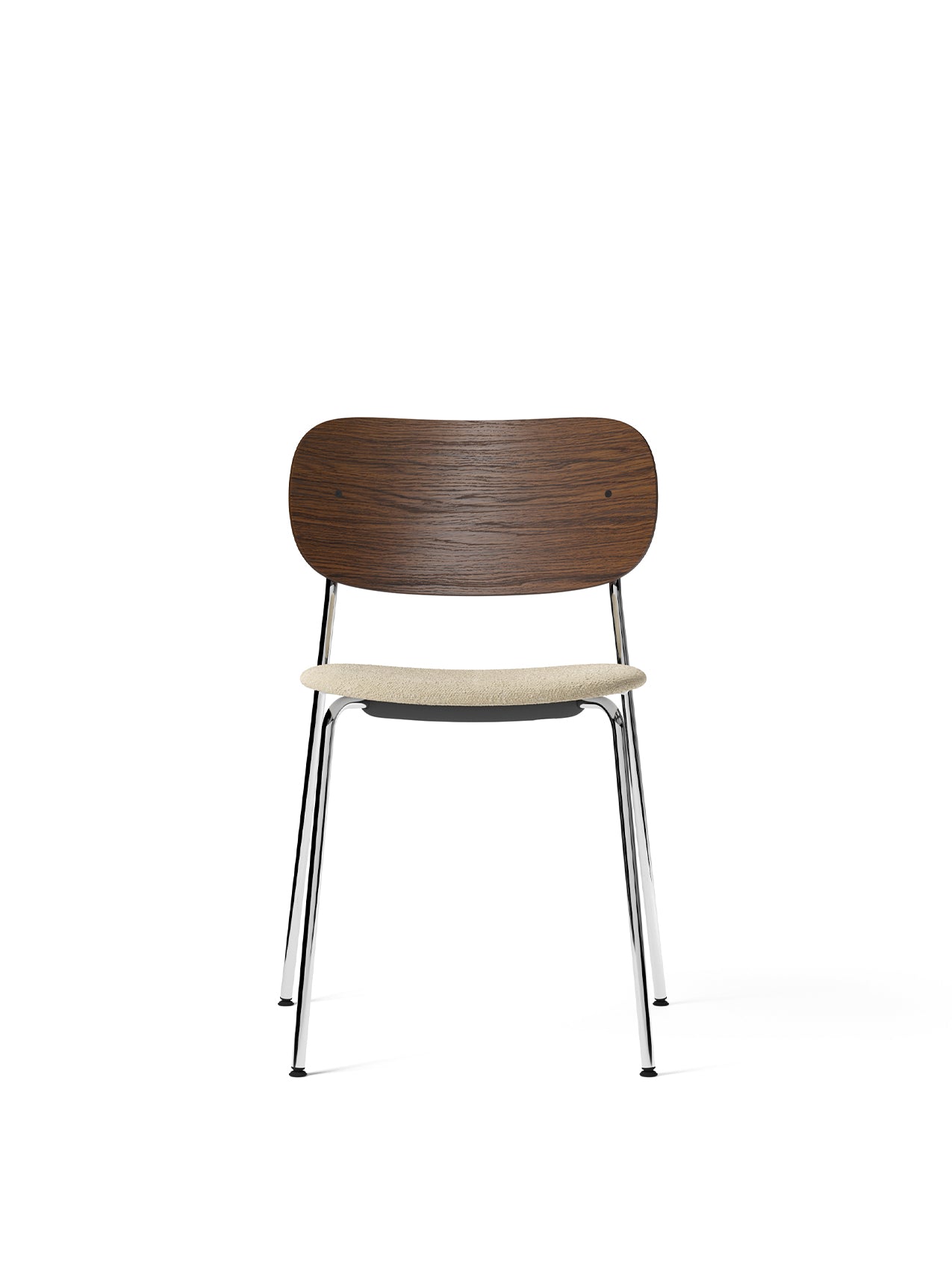 Menu - Co eetkamerstoel, chrome stalen frame, Upholstered Seat PC0T, Oak Back, donker gebeitst eiken, 02 (Beige) Bouclé