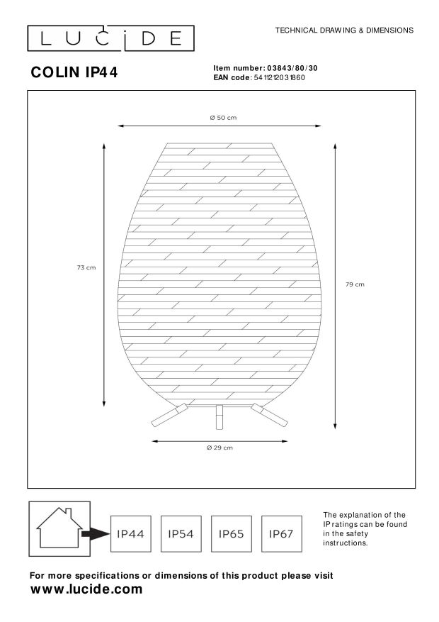 Lucide COLIN IP44 - Oplaadbare Vloerlamp Buiten - Accu/Batterij - LED Dimb. - 1x3W 3000K - IP44 - 3 StepDim - Zwart