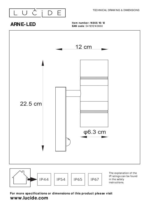 Lucide ARNE-LED - Wandspot Buiten - Ø 6,3 cm - LED - GU10 - 2x5W 2700K - IP44 - Mat chroom