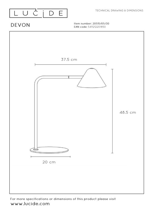Lucide DEVON - Bureaulamp - LED - 1x5W 3000K - Zwart