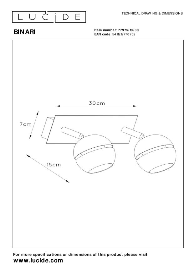 Lucide BINARI - Plafondspot - LED - 2x4,5W 2700K - Zwart