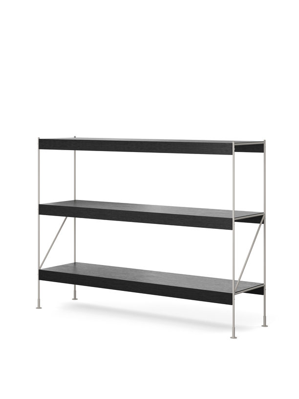 Menu - Zet opbergsysteem, H114, L150, staal ivoren frame, zwart eiken plank