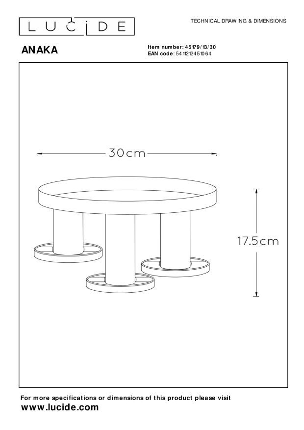 Lucide ANAKA - Plafonnière - Ø 30 cm - 3xE27 - Zwart