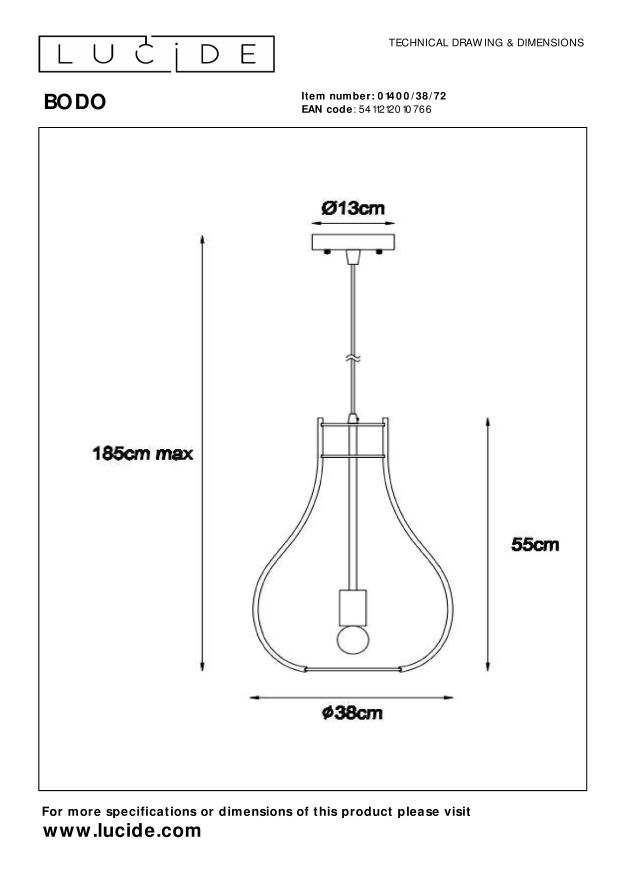 Lucide BODO - Hanglamp - Ø 38 cm - 1xE27 - Naturel