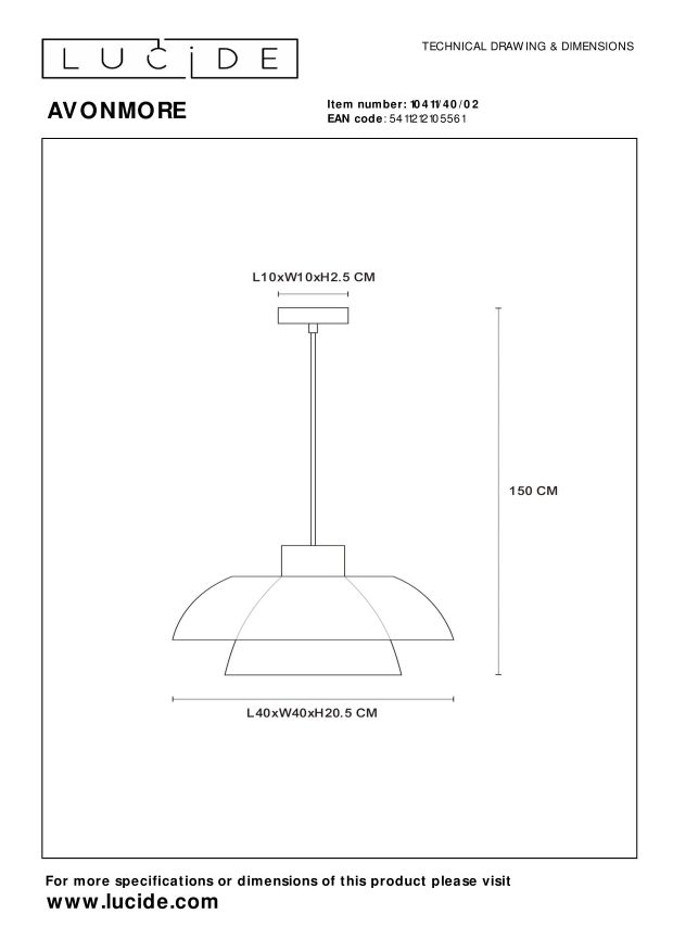 Lucide AVONMORE - Hanglamp - Ø 40 cm - 1xE27 - Mat Goud / Messing