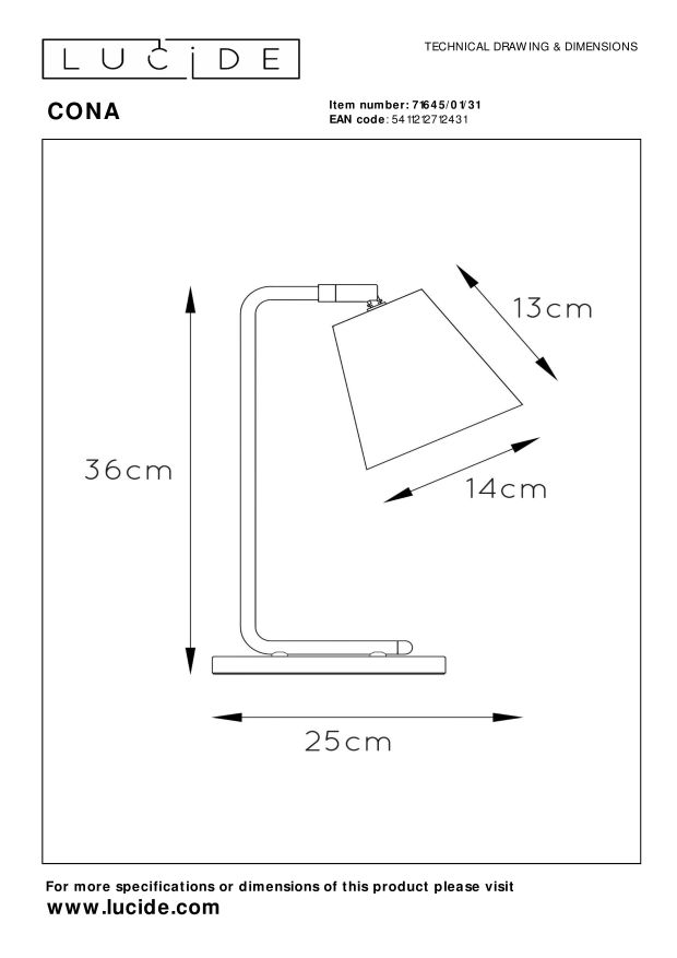 Lucide CONA - Tafellamp - 1xE14 - Wit