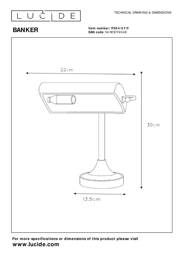 Lucide BANKER - Bureaulamp - 1xE14 - Chroom