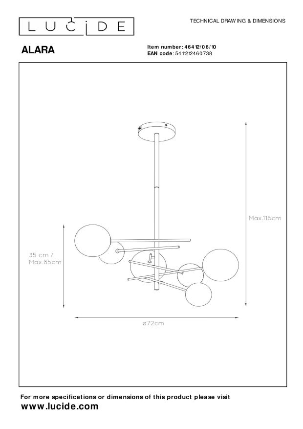 Lucide ALARA - Hanglamp - Ø 72 cm - LED - G4 - 6x2W 2700K - Goud