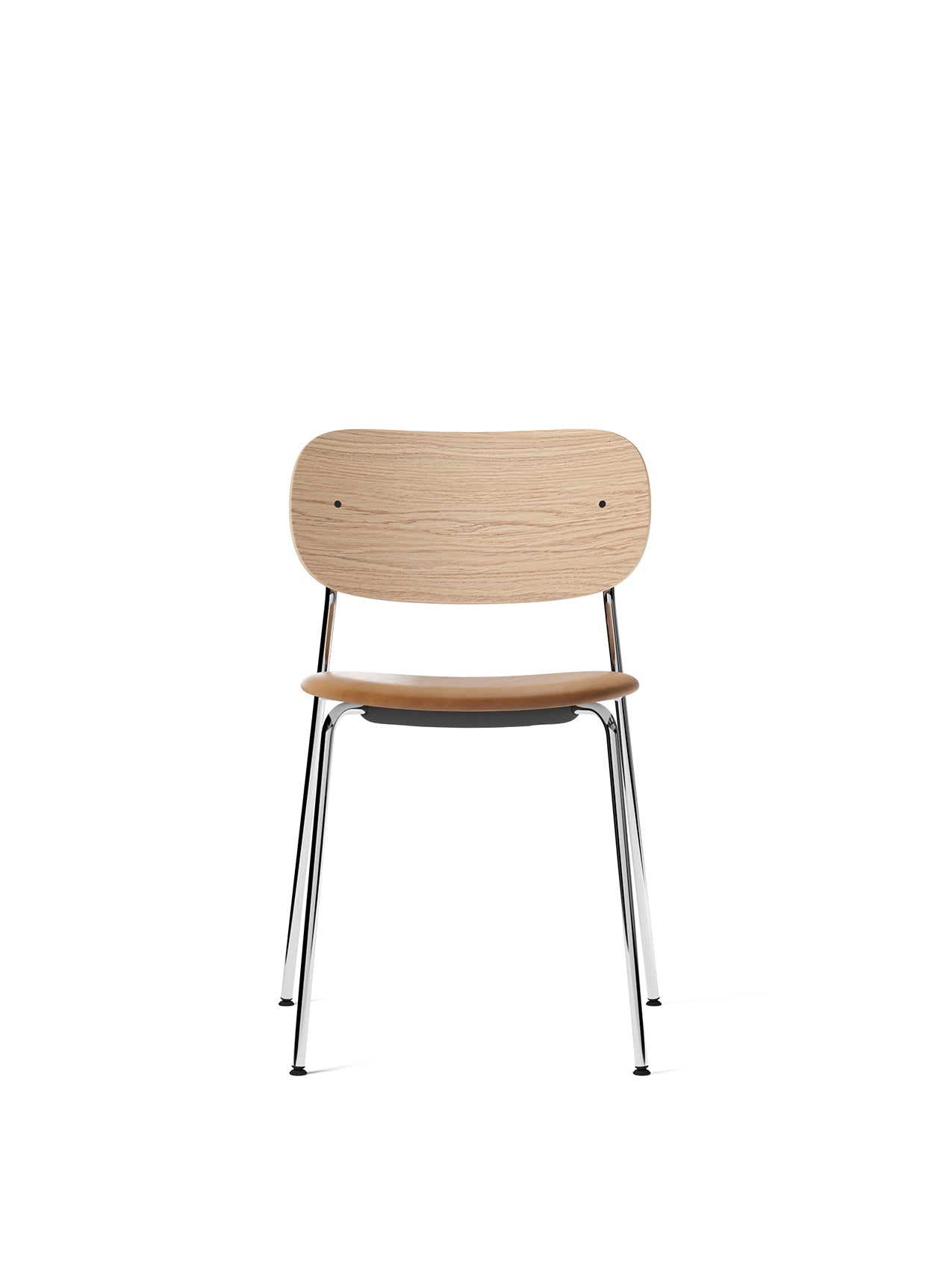 Menu - Co eetkamerstoel, chrome stalen frame, Upholstered Seat PC1L, Oak Back, naturel eiken, 0250 (Cognac)