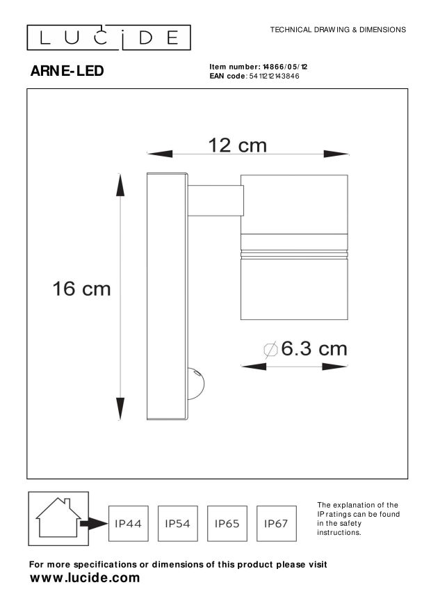 Lucide ARNE-LED - Wandspot Buiten - Ø 6,3 cm - LED - GU10 - 1x5W 2700K - IP44 - Mat chroom