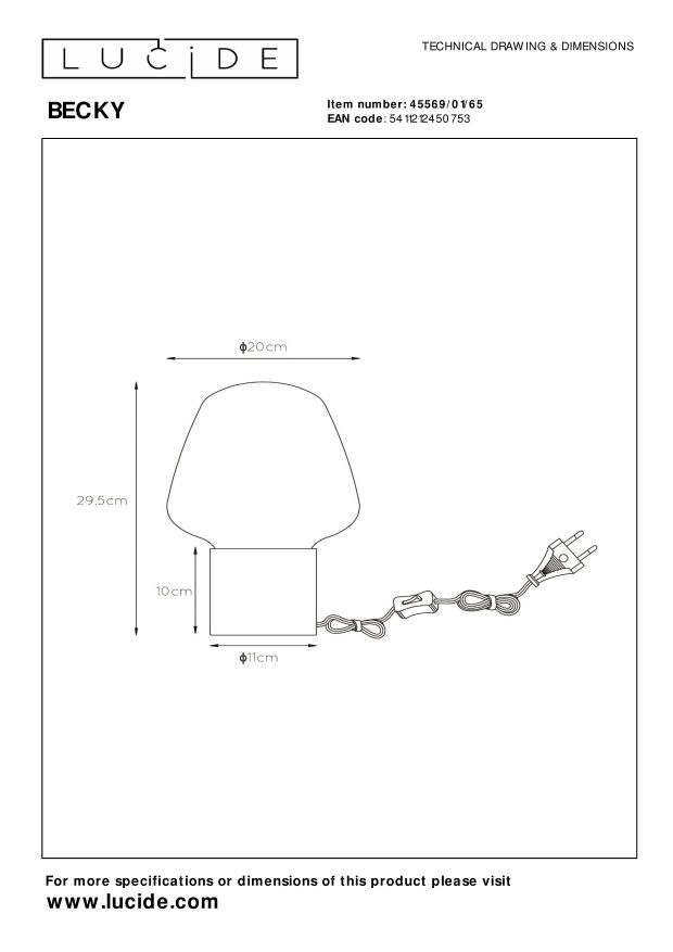 Lucide BECKY - Tafellamp - Ø 20 cm - 1xE27 - Fumé