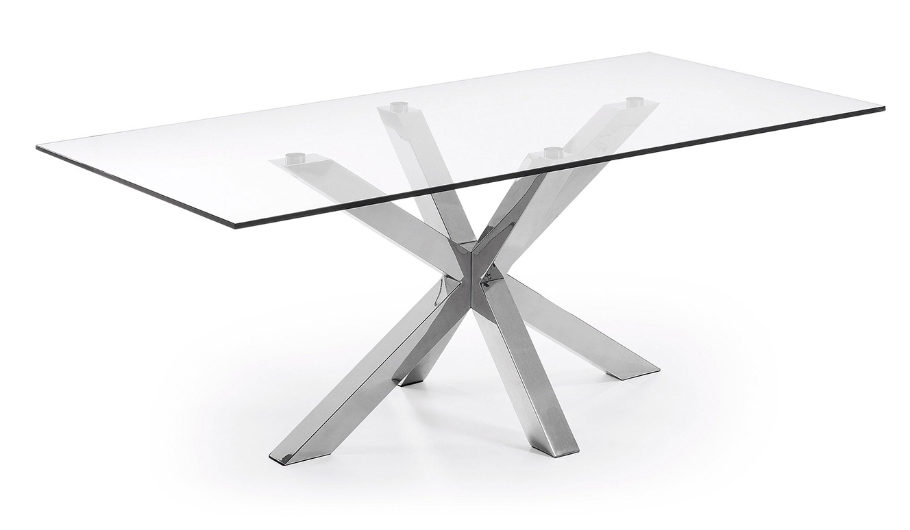 Argo tafel 200 cm glas roestvrij benen