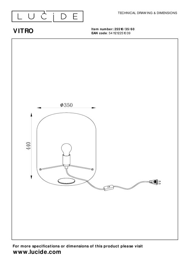 Lucide VITRO - Tafellamp - Ø 35 cm - 1xE27 - Transparant