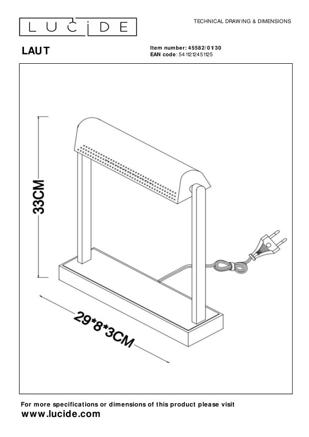 Lucide LAUT - Bureaulamp - 1xE27 - 3 StepDim - Zwart
