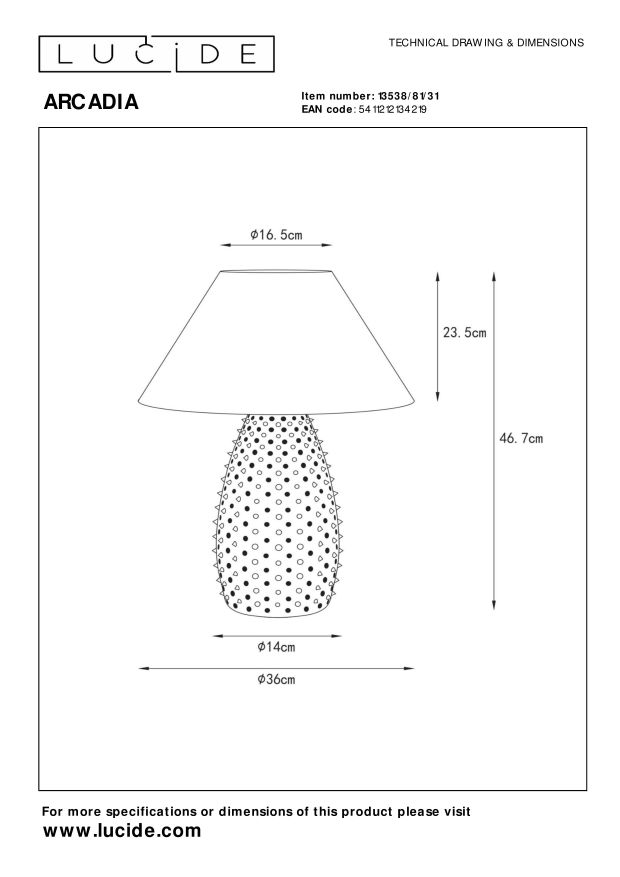 Lucide ARCADIA - Tafellamp - Ø 36 cm - 2xE27 - Wit