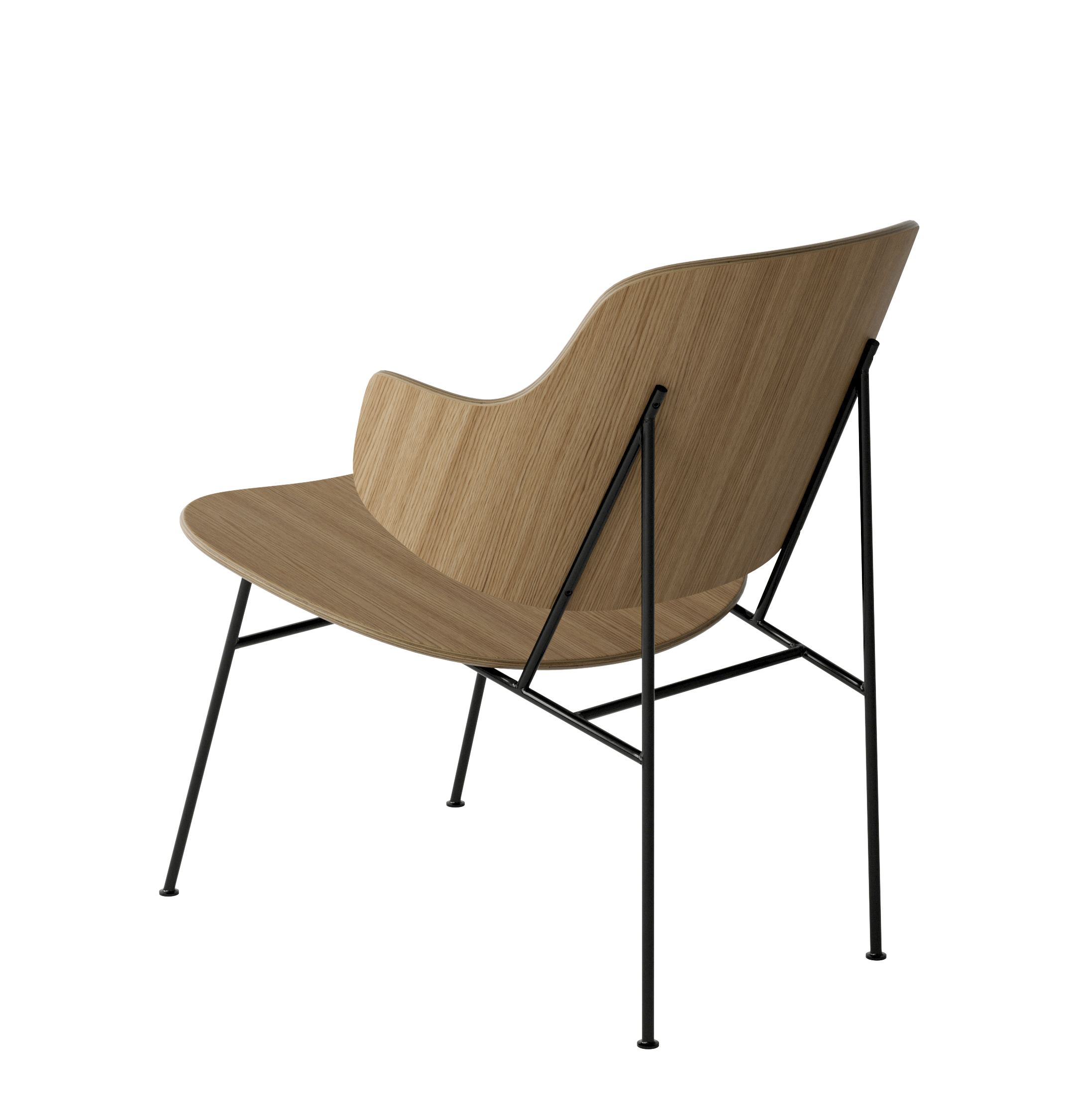 Menu - The Penguin fauteuil, zwart stalen frame, naturel eiken zitting en rugleuning