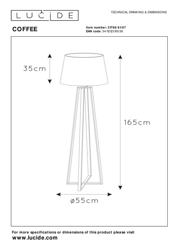 Lucide COFFEE - Vloerlamp - Ø 55 cm - 1xE27 - Roest bruin