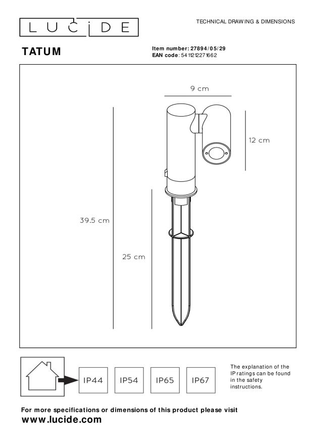 Lucide TATUM - Tuinspot Buiten - LED - 1x4,5W 3000K - IP65 - Antraciet