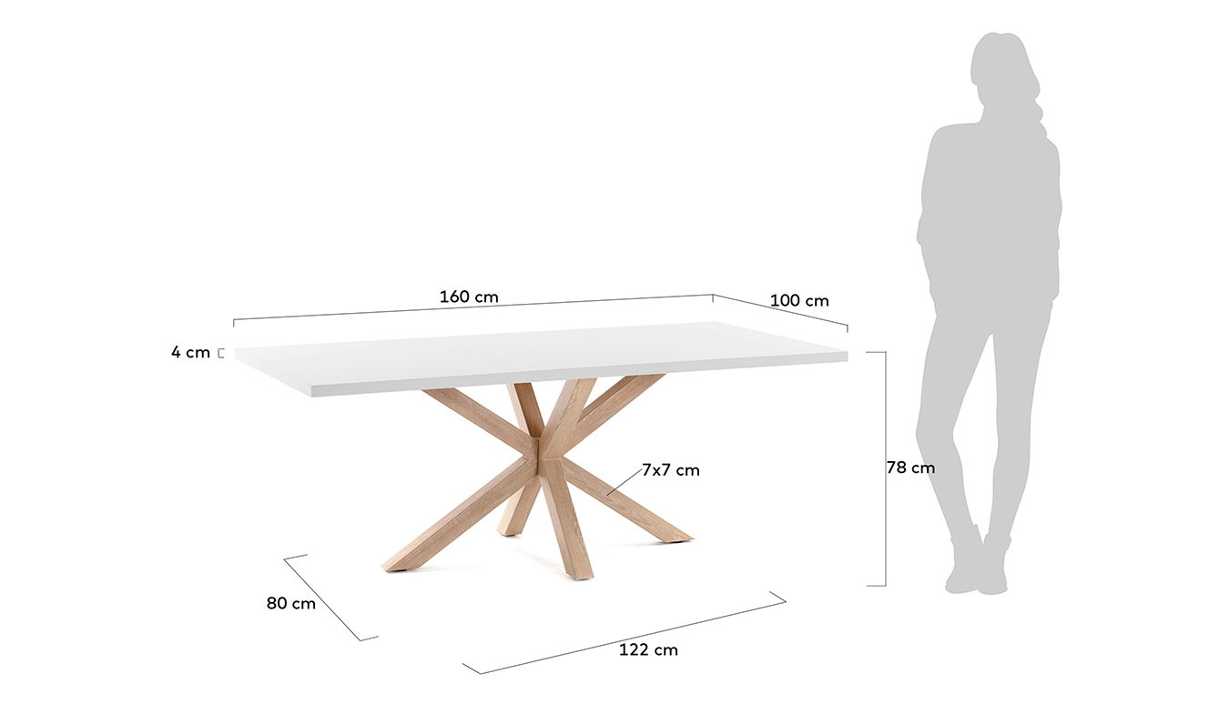 Argo tafel 160 cm wit melamine hout effect benen