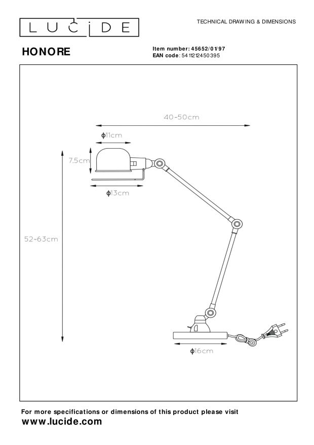 Lucide HONORE - Bureaulamp - 1xE14 - Roest bruin