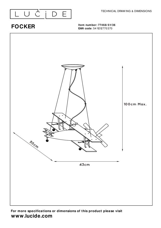 Lucide FOCKER - Hanglamp Kinderkamer - 1xE27 - Grijs