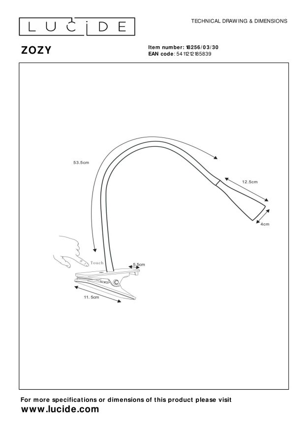 Lucide ZOZY - Klemlamp - LED Dimb. - 1x4W 3000K - 3 StepDim - Zwart