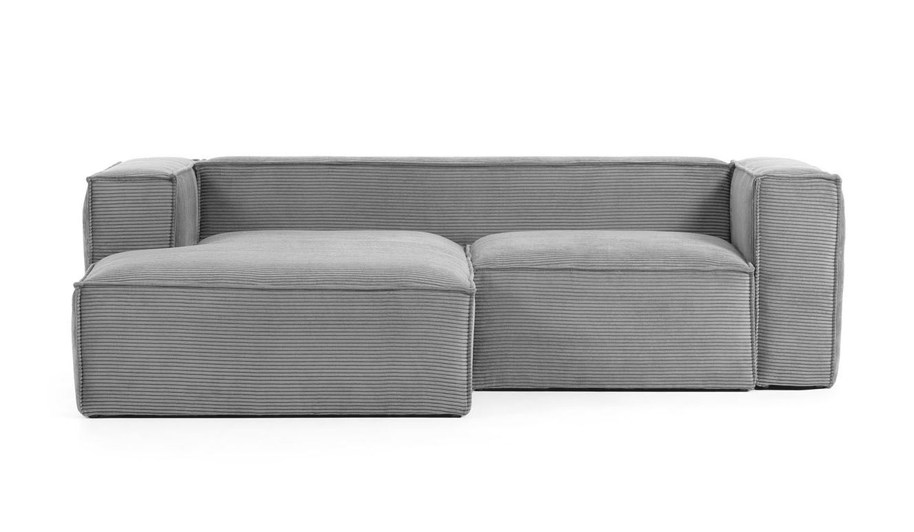 2 persoonsbank Blok met chaise longue links van grijs corduroy 240 cm