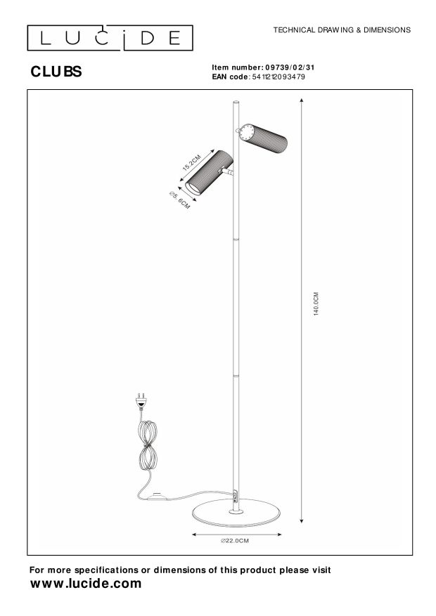 Lucide CLUBS - Vloerlamp - 2xGU10 - Wit
