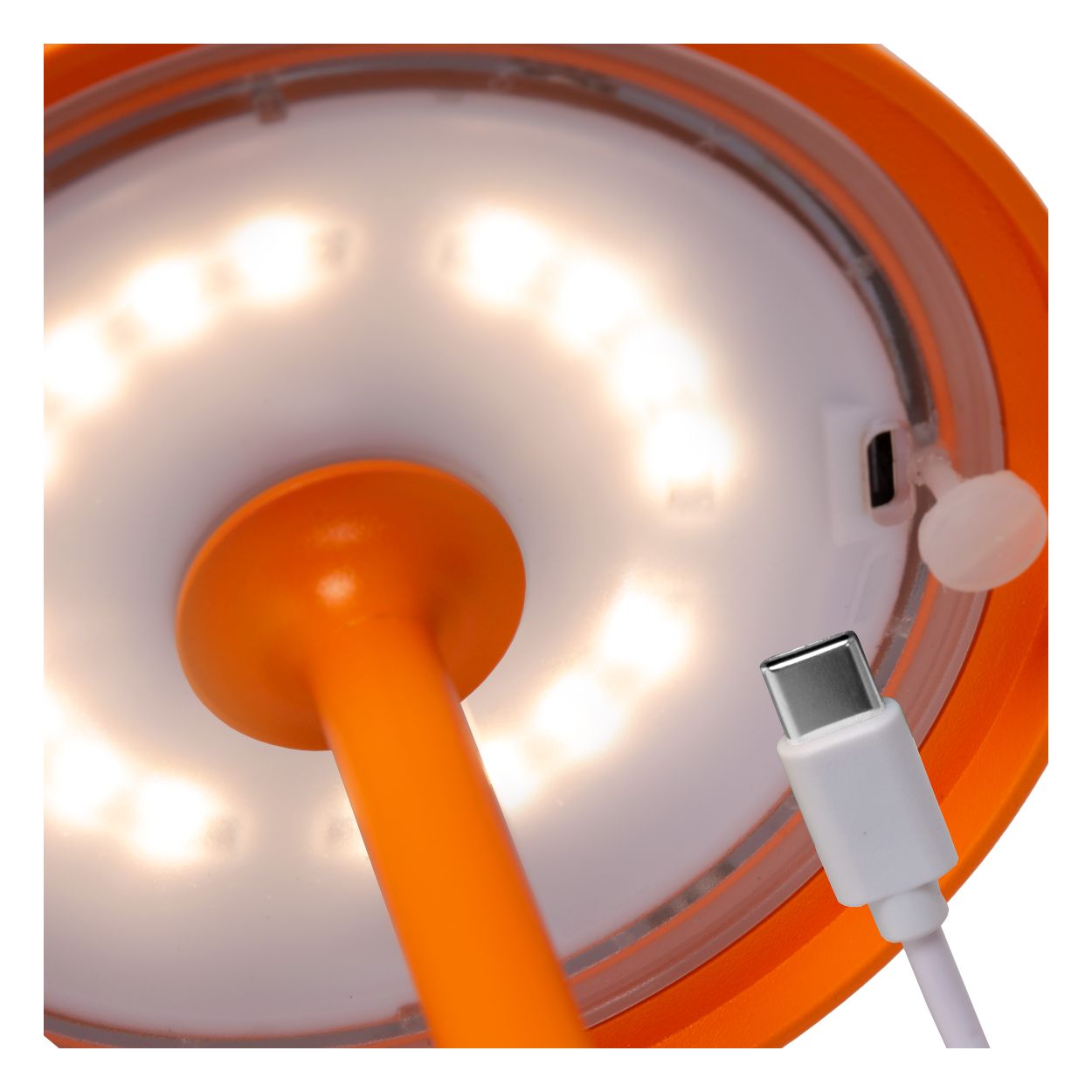 Lucide JOY - Oplaadbare Tafellamp Buiten - Accu/Batterij - Ø 12 cm - LED Dimb. - 1x1,5W 3000K - IP54 - Oranje