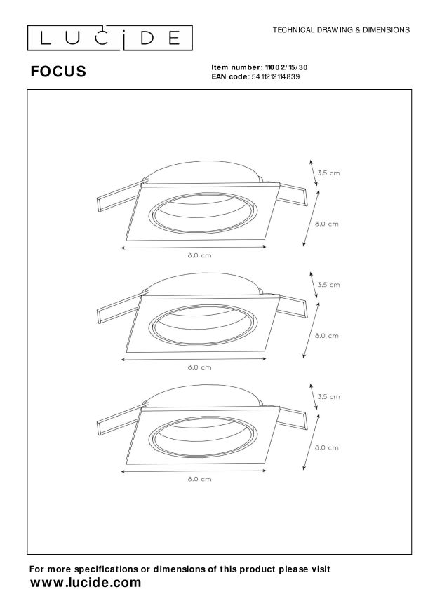 Lucide FOCUS - Inbouwspot - LED Dimb. - GU10 - 3x5W 3000K - Zwart - Set van 3